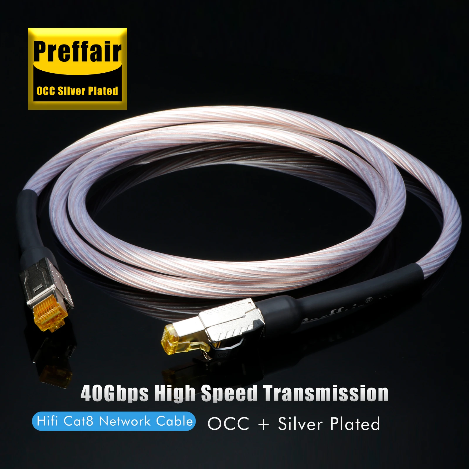 Cat8 Ethernet Cable OCC Silver Plated 40Gbps 2000Mhz Speed RJ45 Lan Network Patch Cable for Switch Notebook Home Theater TV