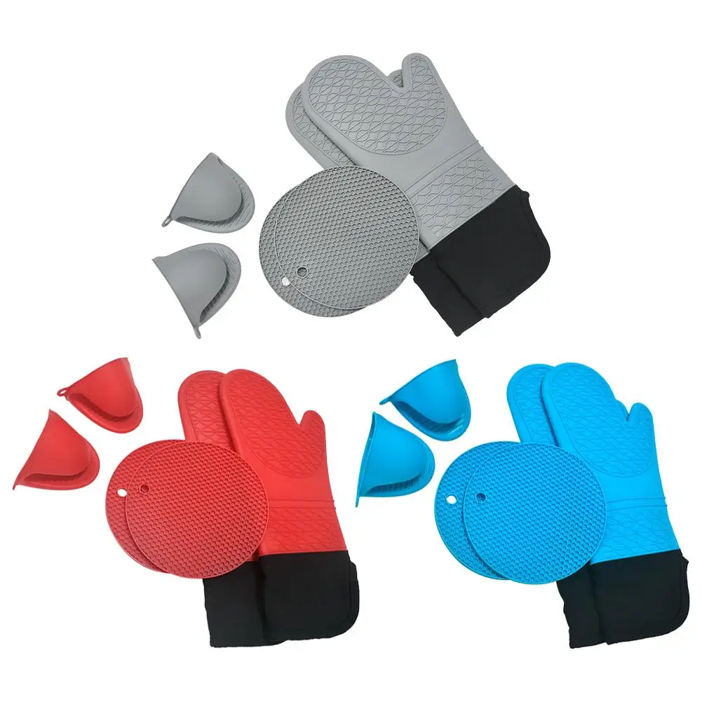 

6pcs Kitchen Silicone Oven Mittens Set Heat Resistant Mini Oven Gloves Hot Pads Pot Holders For Kitchen Baking Cooking drop ship