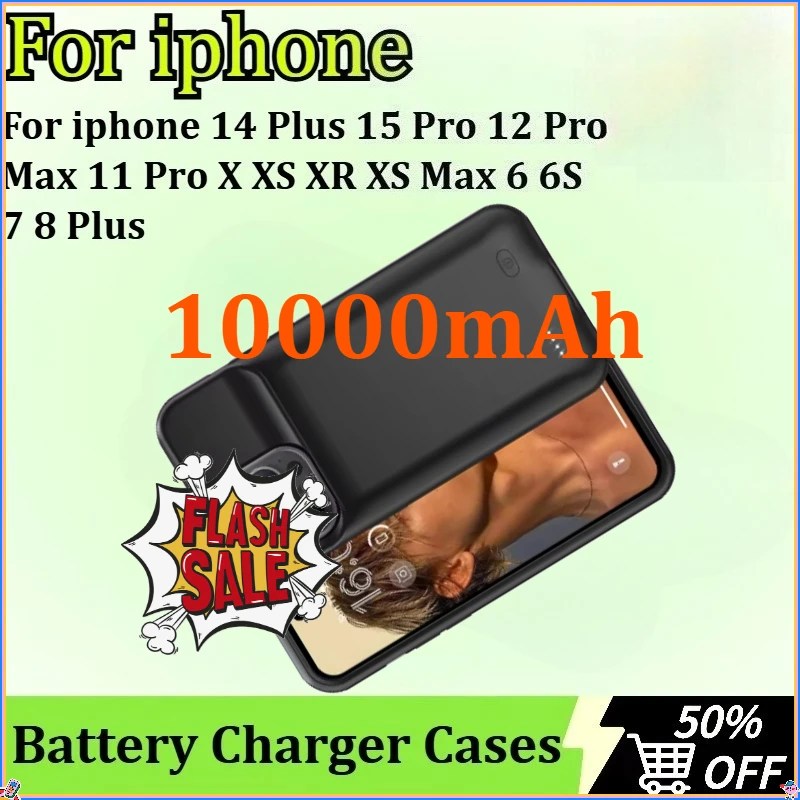 

For Iphone 14 Plus 15 Pro 12 Pro Max 11 Pro X XS XR XS Max 6 6S 7 8 Plus 10000mAh New Battery Charger Case Battery Case Pow