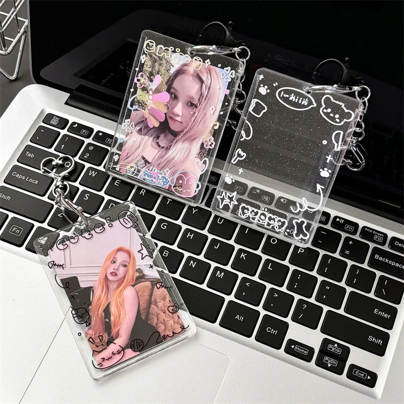 3 Inch Kpop Graffiti Simple Transparent Glitter Card Holder Postcard Collector Card Lomo Card Protector Photo Card Album Photo
