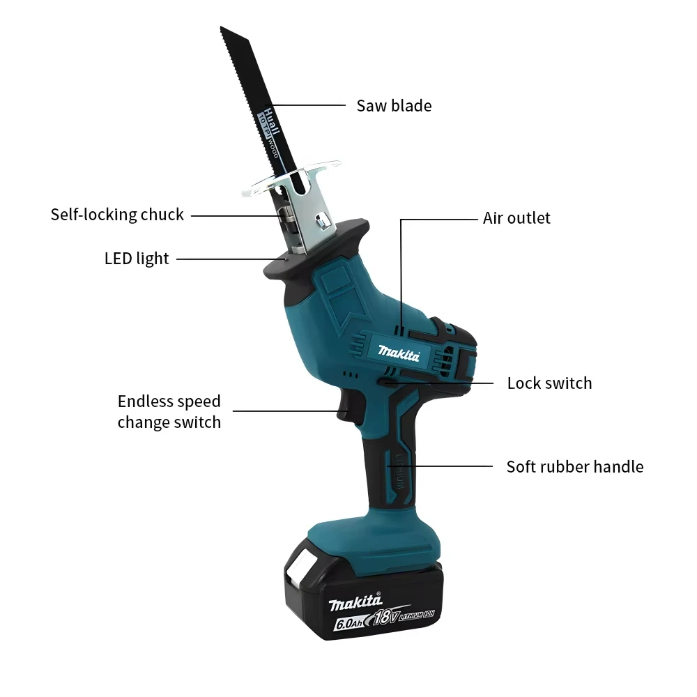 Makita 18V Original Cordless Electric Reciprocating Saw Brushless Rechargeable Wood Metal Cutting Saw Portable Saw Power Tool