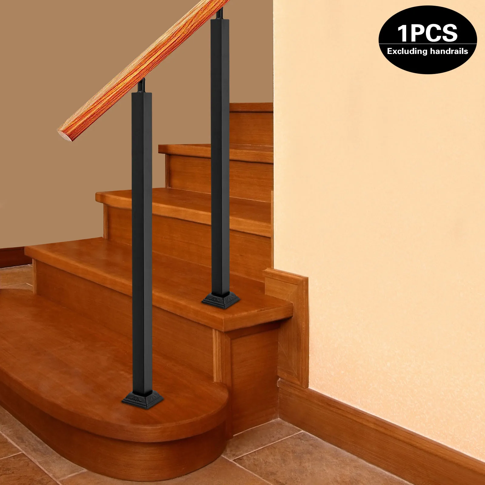 1 High-Quality Iron Black Square Metal Railing Spindles Flat Adjustable 270° Angle Bracket Banister Column