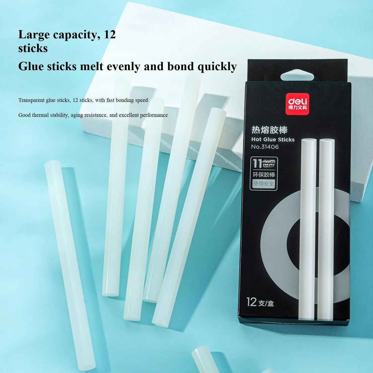 

Deli 31405/31406 EVA Hot Melt Adhesive Sticks Eco-Friendly Formaldehyde-Free Glue Sticks 7mm 11mm for Office And School Supplies