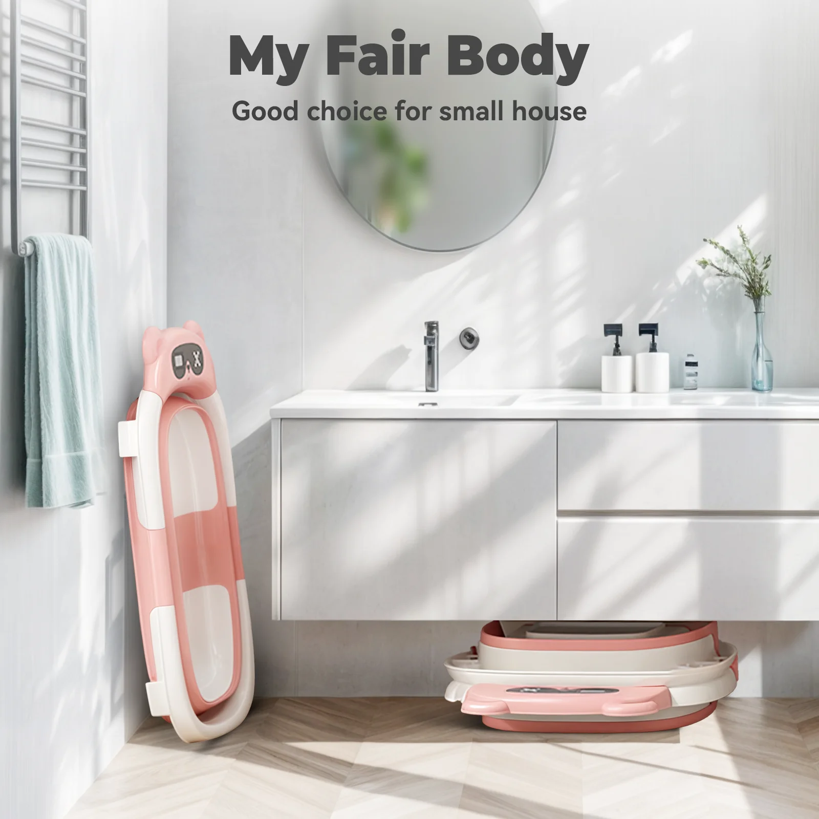 حوض استحمام للأطفال مع وسادة ناعمة ومقياس حرارة حوض استحمام للأطفال قابل للطي مع فتحة تصريف متينة قابلة للطي حوض استحمام للأطفال حديثي الولادة إلى الأطفال #5