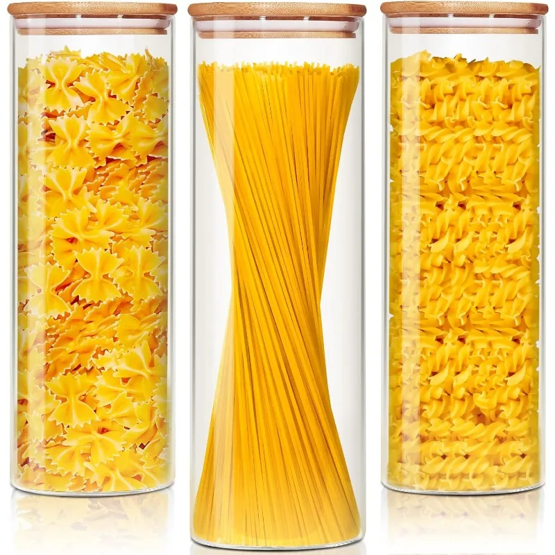 

Стеклянные банки с бамбуковыми крышками 79 FL OZ [набор из 3 шт.), стеклянные канистры с герметичными крышками, стеклянные контейнеры для хранения продуктов питания