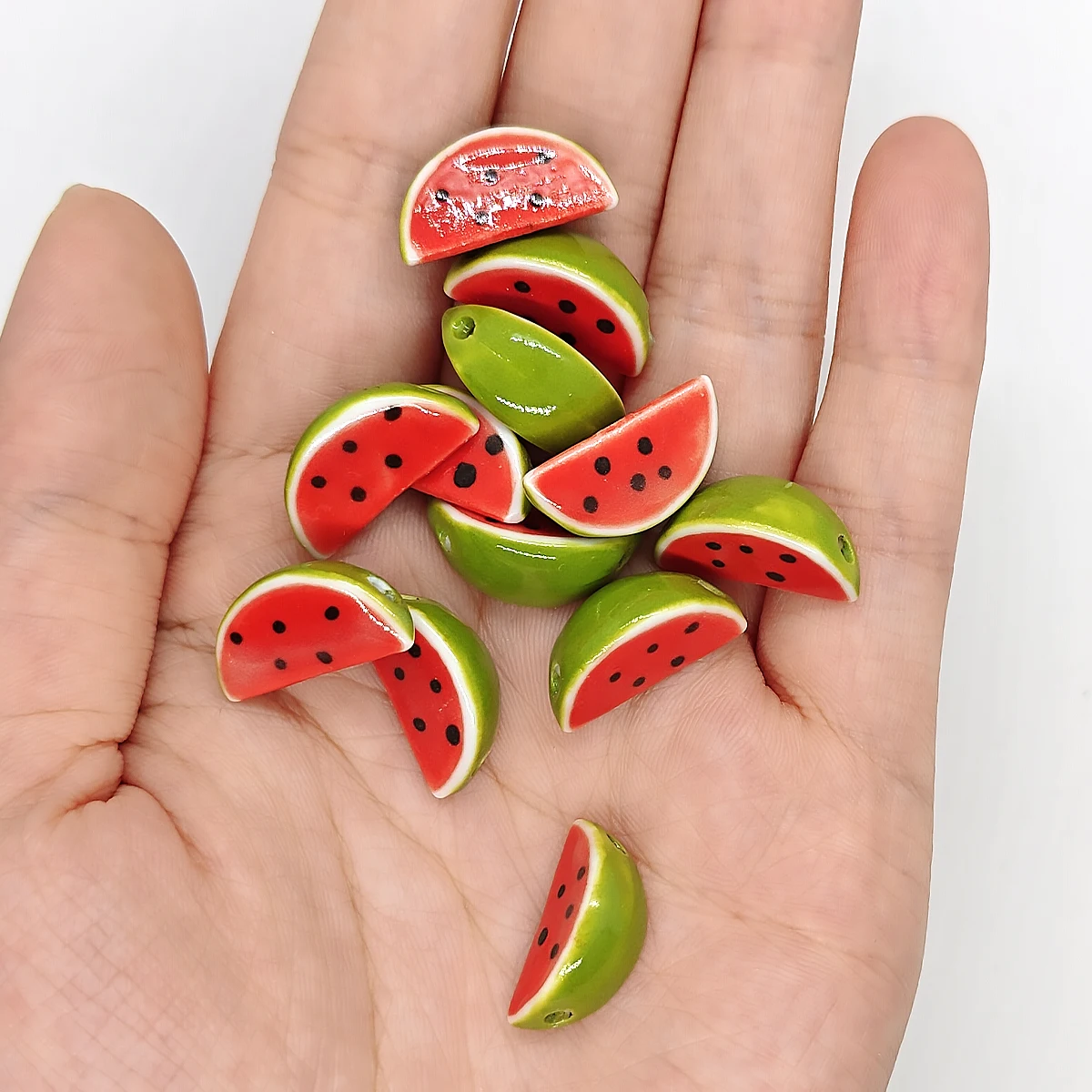 19mm 4/8pcs Red Watermelon Slice Ceramic Beads Summer Fruit Pendant for Boho Jewelry Necklace Bracelet Making Supplies Gift