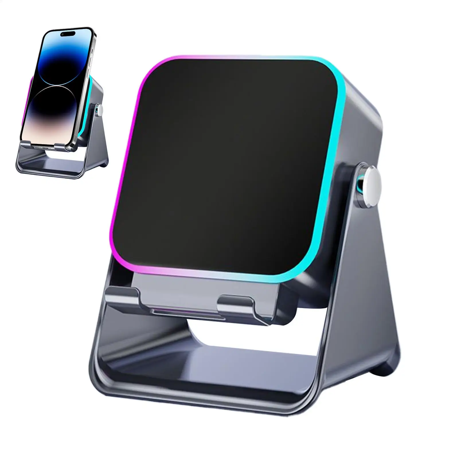 

5in1 Wireless Induction Audio Speaker Stand, 3500mAh Power Bank Phone Holder with RGB Light, 360° Adjustable Desk Stand Gift