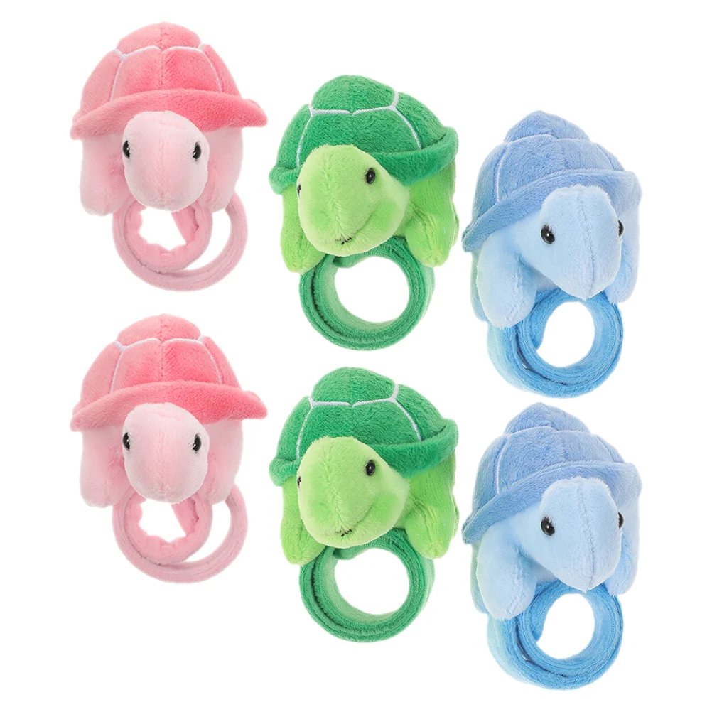 6 Pcs Bulk Mountain Turtle Plush Snap Ring Couple Children's Decoration Bracelet Band Party Pp Cotton Animal Pattern Bands