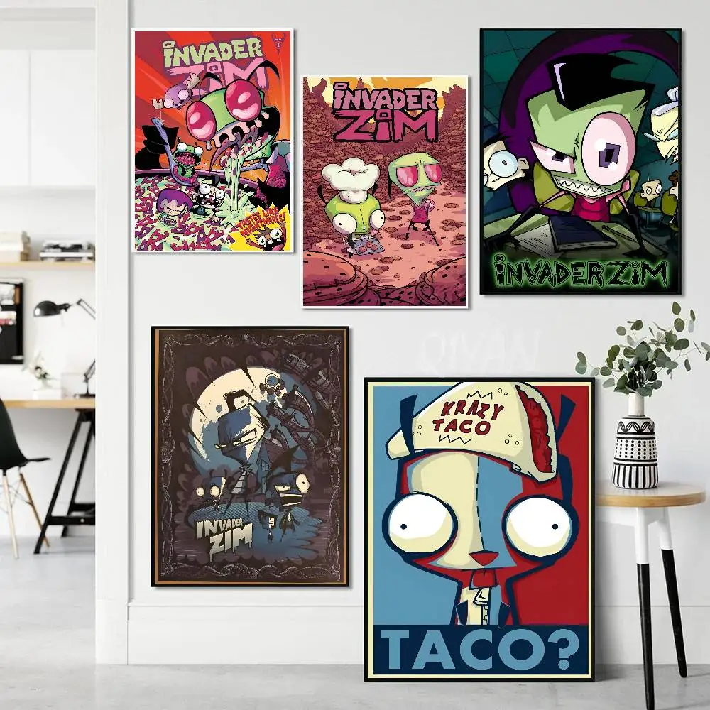 Cartoon Invader Zim Anime Poster Waterproof Wall Art Sticker For Bar Living Room Vintage Room Decor High Quality Print Gift