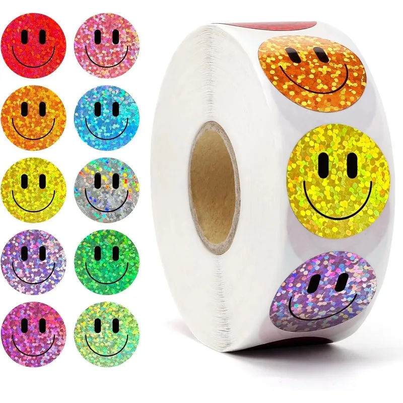 1 Inch Color Smiley Reward Stickers 500pcs Laser Printing Teacher Incentive Tags for Classroom Birthday Back to School
