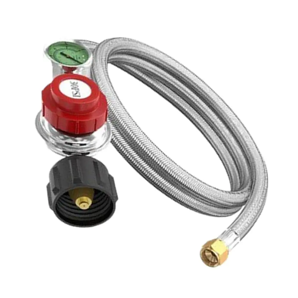Adjustable Propane Regulator with For Gauge and High Strength For Braided Hose 5FT or 12FT for Outdoor Appliances