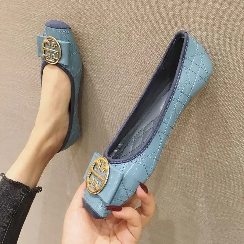 Elegant High-end Women's Flat Bottom Work Shoes Blue Work Shoes Designer Style Rhinestone Leisure Commuter Women's Shoes