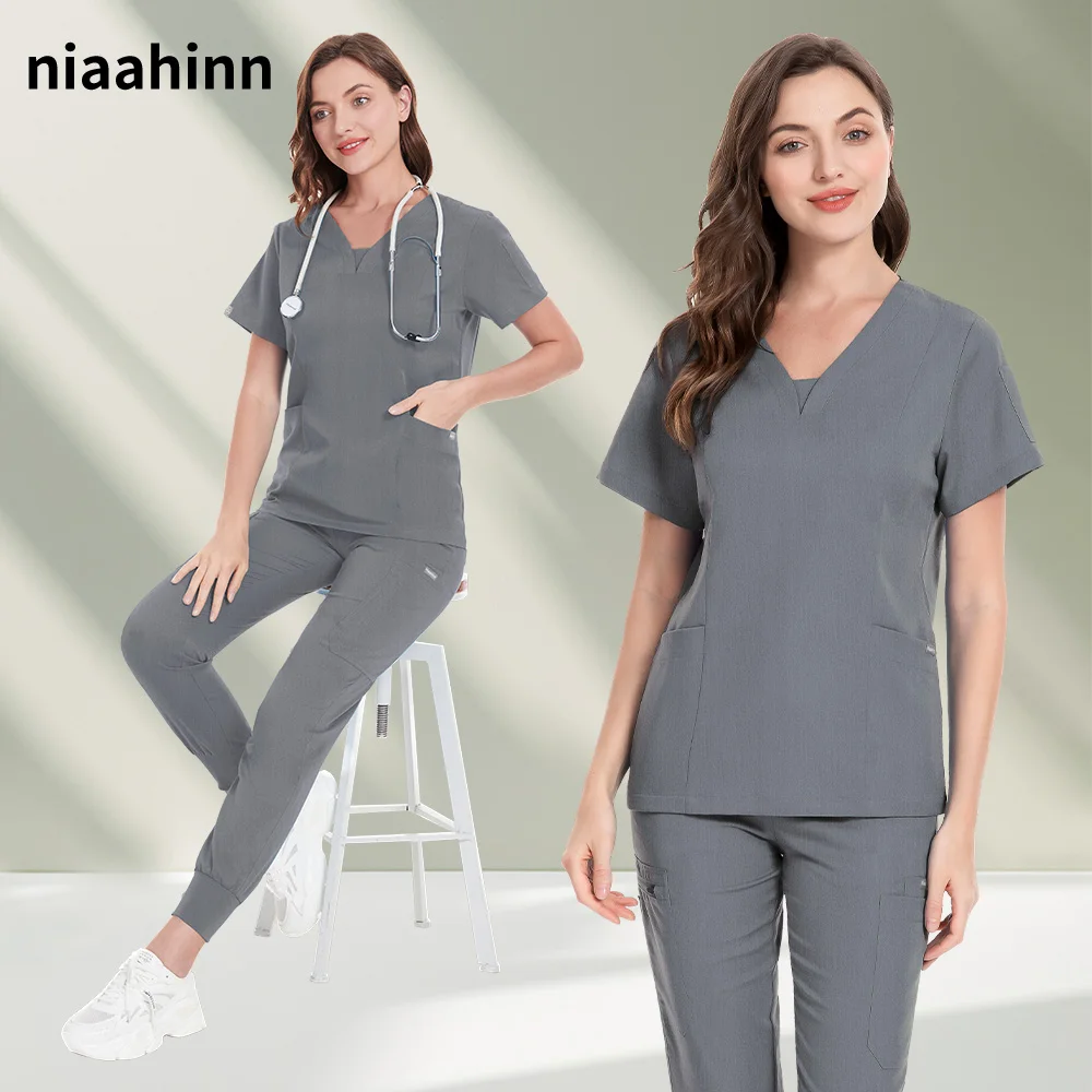 Pet Grooming Doctor Scrub Uniform Suit Short Sleeve V-neck Tops+jogger Pants Nursing Uniforms Unisex Multicolor Medical Workwear