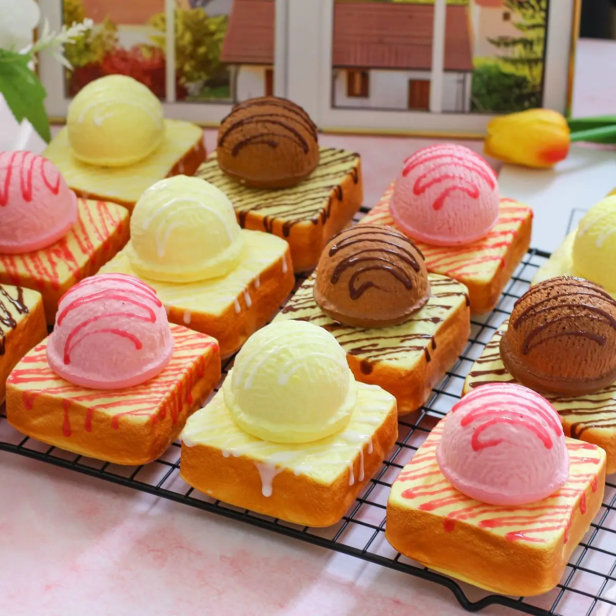 1PCS Slow Rebound Simulation Bread and Toast Ice Cream Model Color Puffs Paper Cups Food Ornaments Window Props Decoration