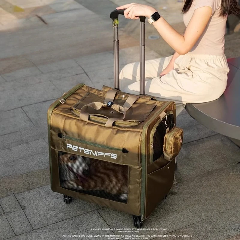 

Premium Pet Stroller Portable Dog Carriers with Retractable Handle Breathable Corgi Beagle Dog Backpack Travel Car Bag