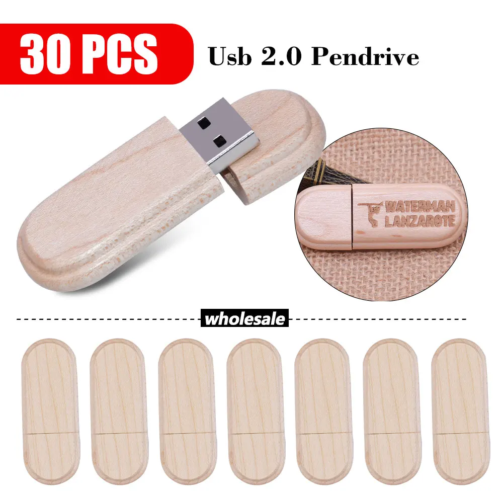 

30pcs/lot USB Flash Drive 2.0 (free Custom LOGO) Wooden Pendrive 4GB 8GB 16GB Pen drive 32GB 64GB Memory Stick photography Gift