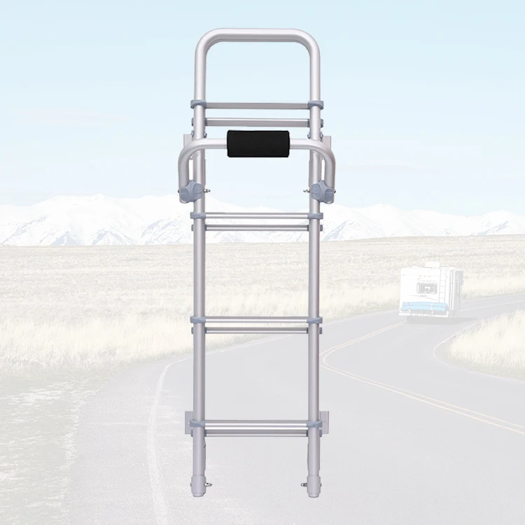 Aluminum Alloy RV Rear Ladder Silver Caravan Folding Ladder 6-7 Steps RV Retractable Ladders