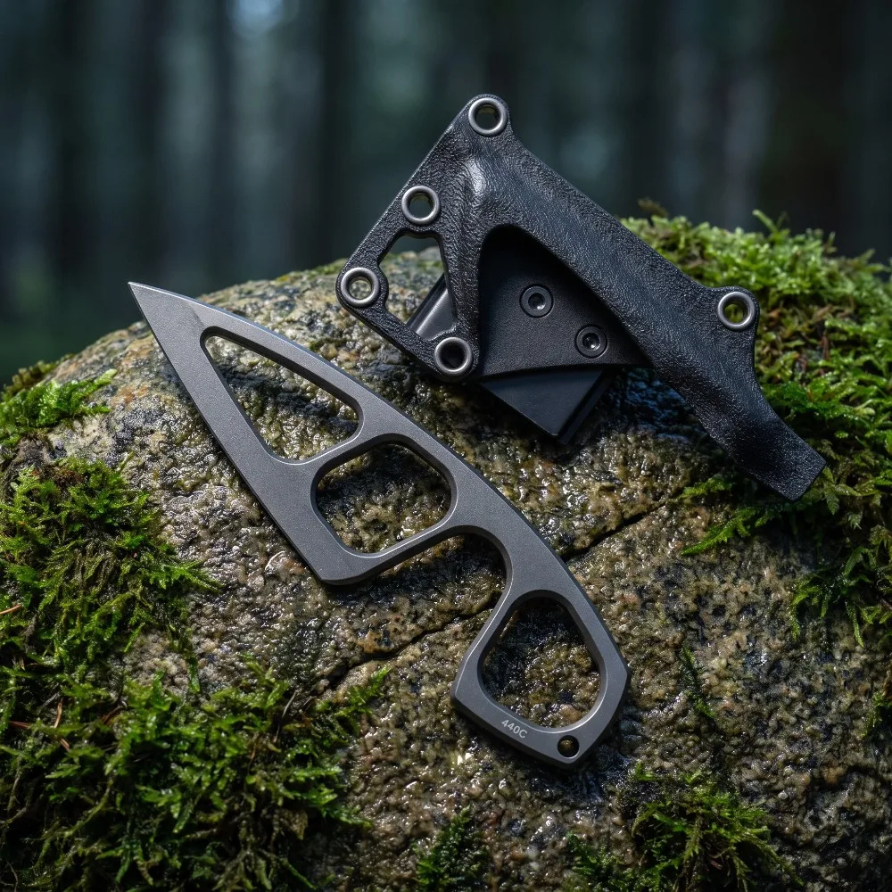 Portable Hollow Skeleton Fixed Blade EDC Knife Light Weight with Kydex Sheath Belt Clip Outdoor Camping Hiking Tool