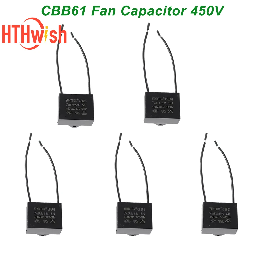 1-5PCS High-Quality 450V CBB61 Fan Capacitor 0.8/1/1.2/1.5/1.8/2/2.5/3/3.5/4/4.5/5/6/7/8/10UF for Ceiling Fans