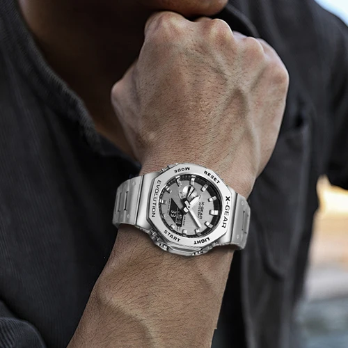 Imagen 2 del producto X-GEAR Reloj electrónico deportivo digital unisex Pantalla dual Función completa LED Aleación Gran tiempo Correa de acero