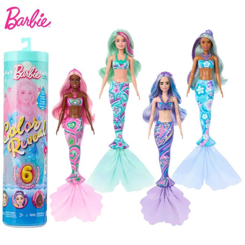 Muñeca y accesorios originales de la serie Barbie Mermaid Color Reveal con 6 sorpresas de Unboxing, juguete para niñas, regalo de cumpleaños HRK12