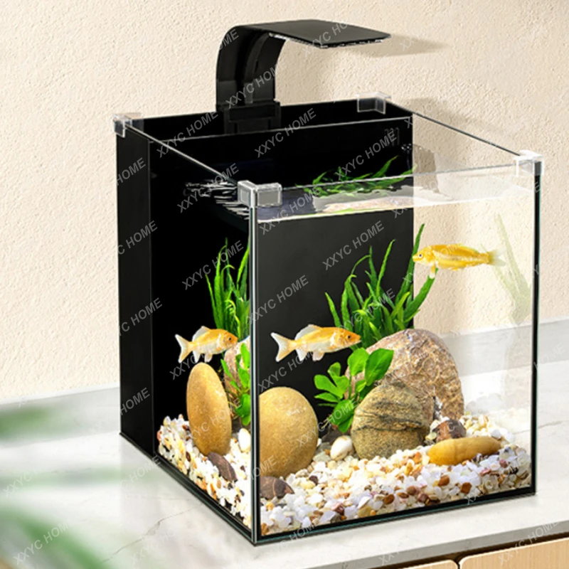 Fish Tank Filter Integrated Super White Glass Cylinder Landscape Full Set Home Living Room Ecological Turtle Jar