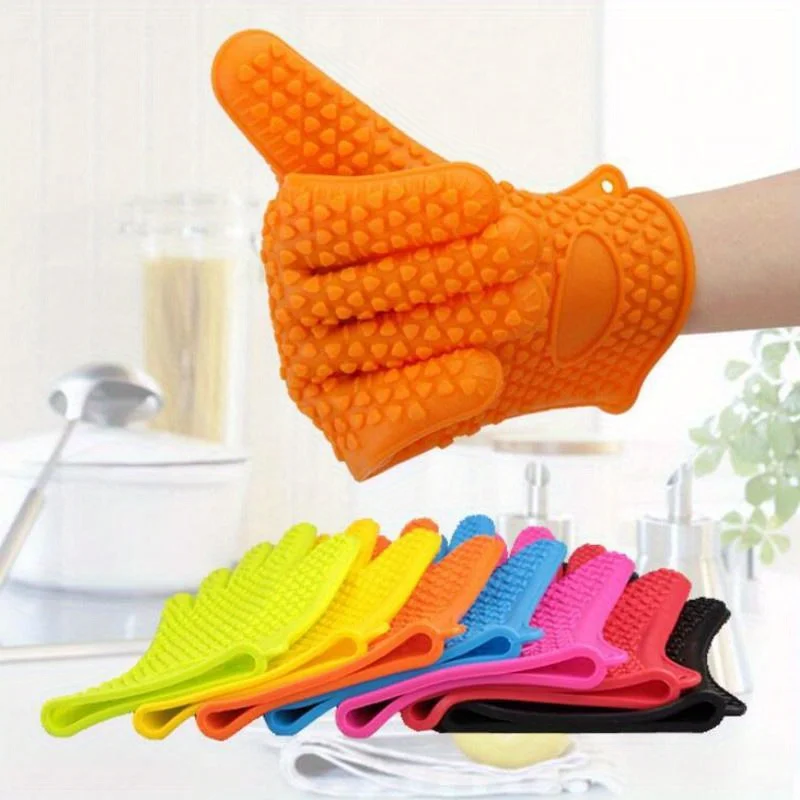 1 Pair Food Grade Silicone Gloves Insulation Non-slip Thick Mittens for Baking Cooking Kitchen Oven Microwave Heat Resistant