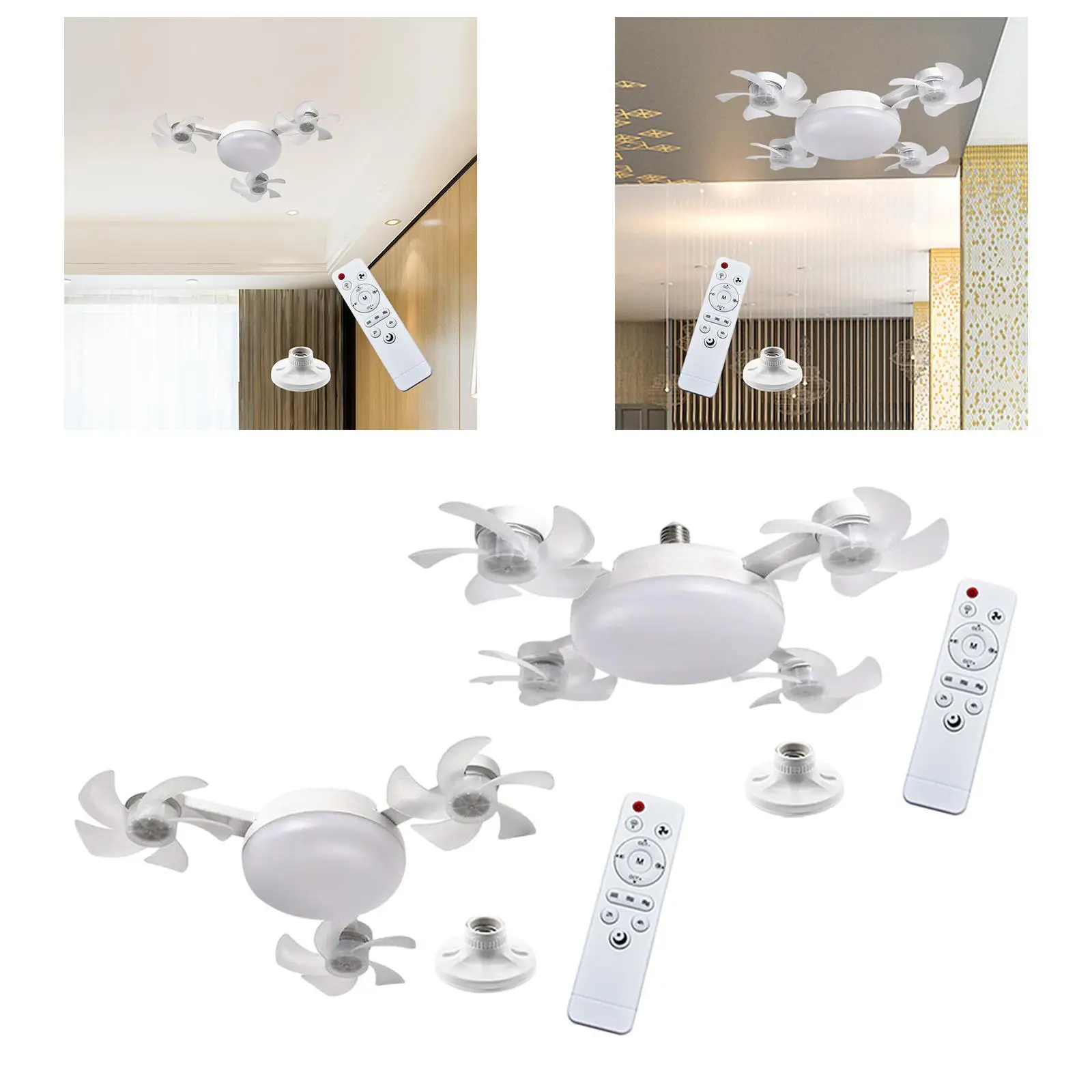 Ceiling Fan with Light Remote Control 3 Colors E27 Socket LED Light Lighting Fixture for Garage Home Indoor Kitchen Entryway