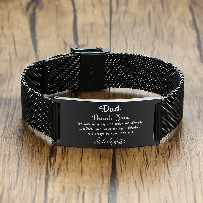 Vnox-pulsera de acero inoxidable para hombre, brazalete negro personalizado con correa ajustable, regalo para el Día del Padre, 20mm TO MY DAD