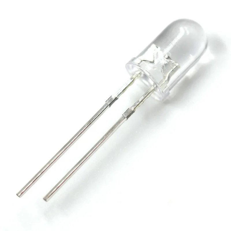 لمبة إضاءة LED بيضاء مستديرة مقاس 5 مم من النوع F5 منتشر، رصاص قصير مع قاعدة شفة، تركيب DIP من خلال الفتحة (عبوة من 100 قطعة)