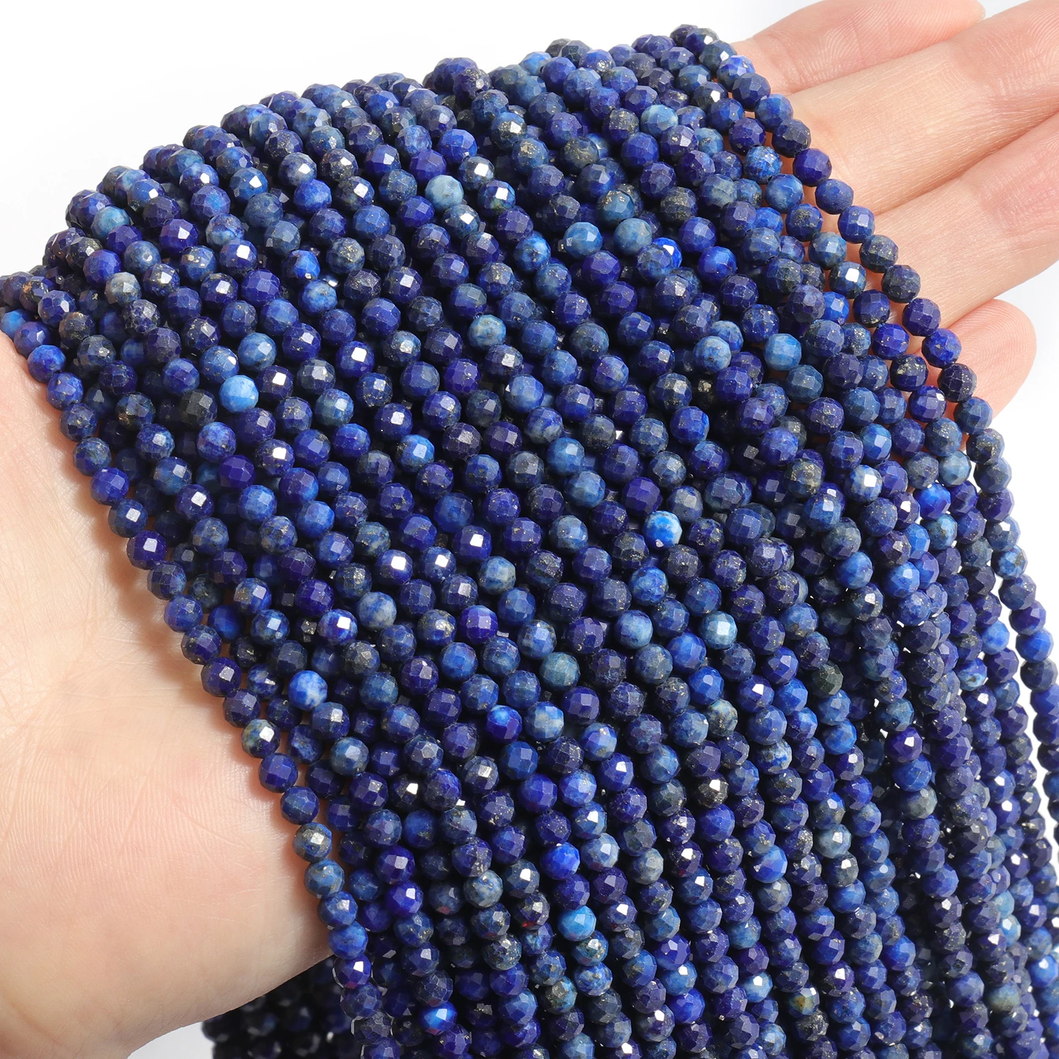 Großhandel Facettierte 2 3 4mm Naturstein Blaue Lapislazuli Perlen Runde Kleine Lose Perlen für Schmuckherstellung DIY Armbänder Halsketten – Detail 5