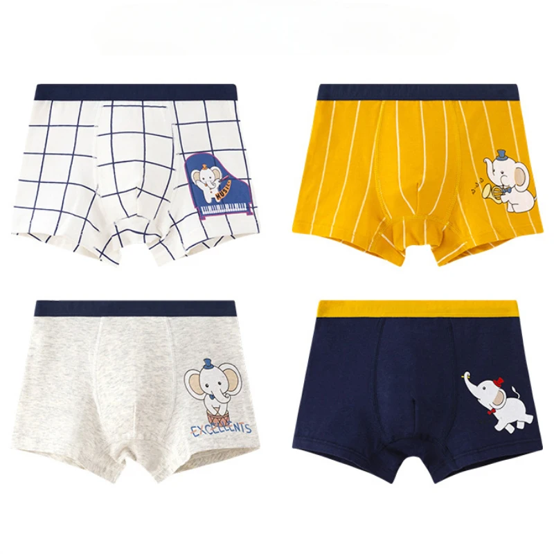 

4PCS Boys Cotton Thin Breathable Panties Kids Soft Antibacterial Knickers 3+y Young Children Boxer Underwears Cute Print Briefs