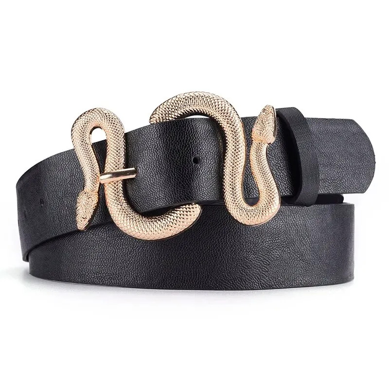 Pasek damski Trend Retro Pasek z klamrą wężową Moda Casual Pu Leather Pasek ze sukienką Jeans Paski Prezent dla kobiet i dziewczyny