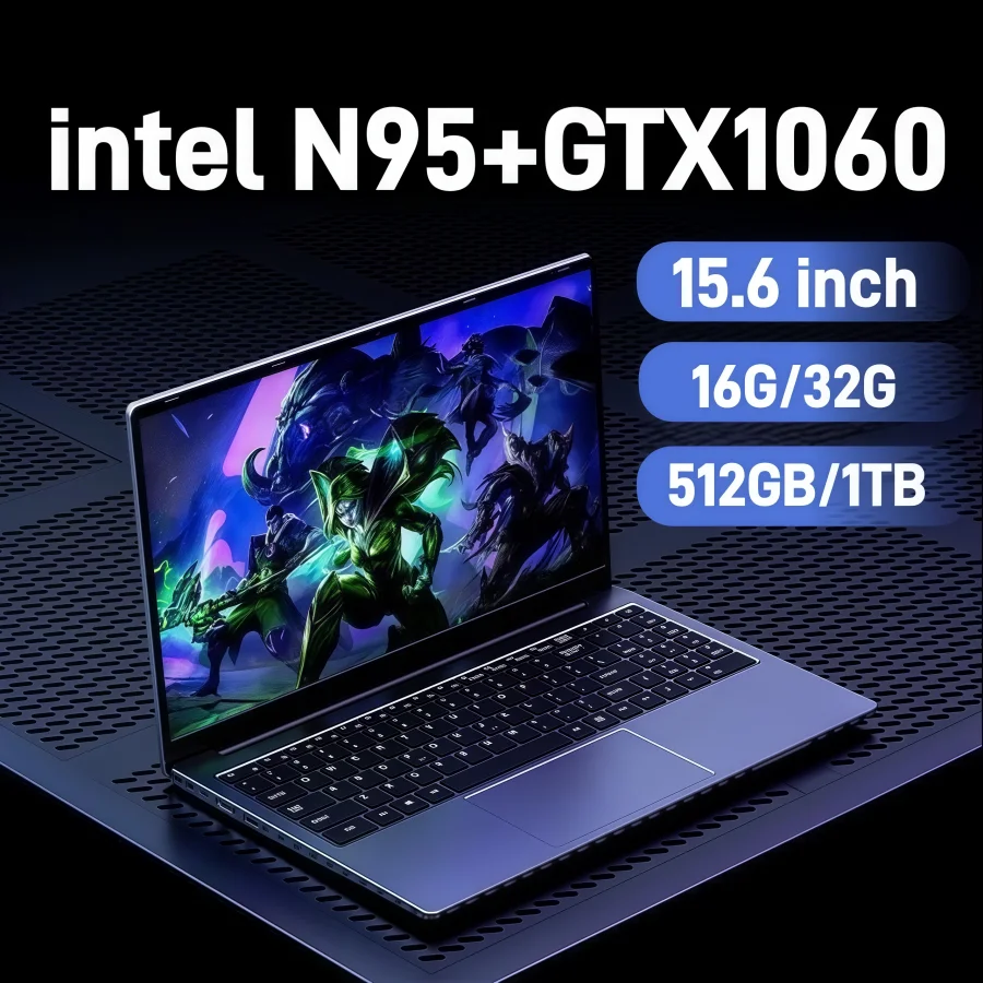 Laptop da gioco Intel N95 da 15,6 pollici computer portatile notebook pc gtx1060 32 GB DDR4 1 TB NVMe laptop Gamer Windows11 Tastiera retroilluminata