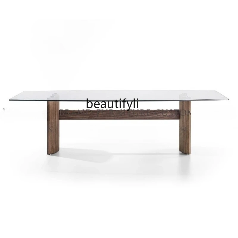 

Black walnut half moon tea table, Italian transparent glass dining table