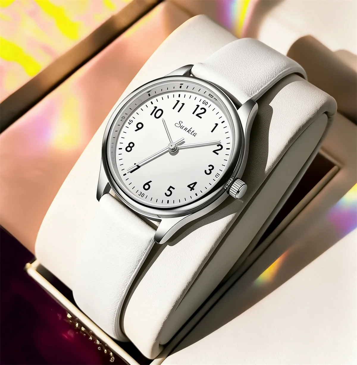 SUNKTA New Fashion Luxury Women's Quartz Watches Elegant Leather Watches for Women Waterproof Simple Ladies Watches Reloj+Box