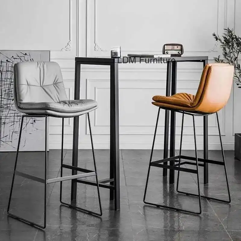 

Bar Waterproof Bars for Metal Chairs Nordic Back Thick Cushion High Stool Light Luxury Simple Household Bar Chair for Cafe