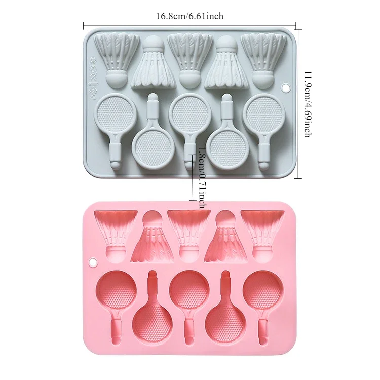 10-hole Badminton Theme Modeling Silicone Mold  Fondant Cake Chocolate Mold Ice Cube Cake Mould  Baking Accessories