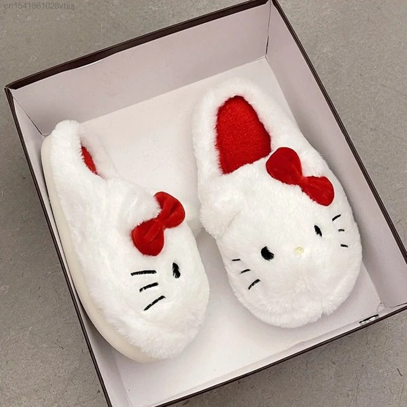 Sanrio Hello Kitty słodkie styl bajki Anime kapcie futrzane kobiece Y2k Kawaii odzież wierzchnia nowa, jesienna zimowe ciepłe odzież domowa