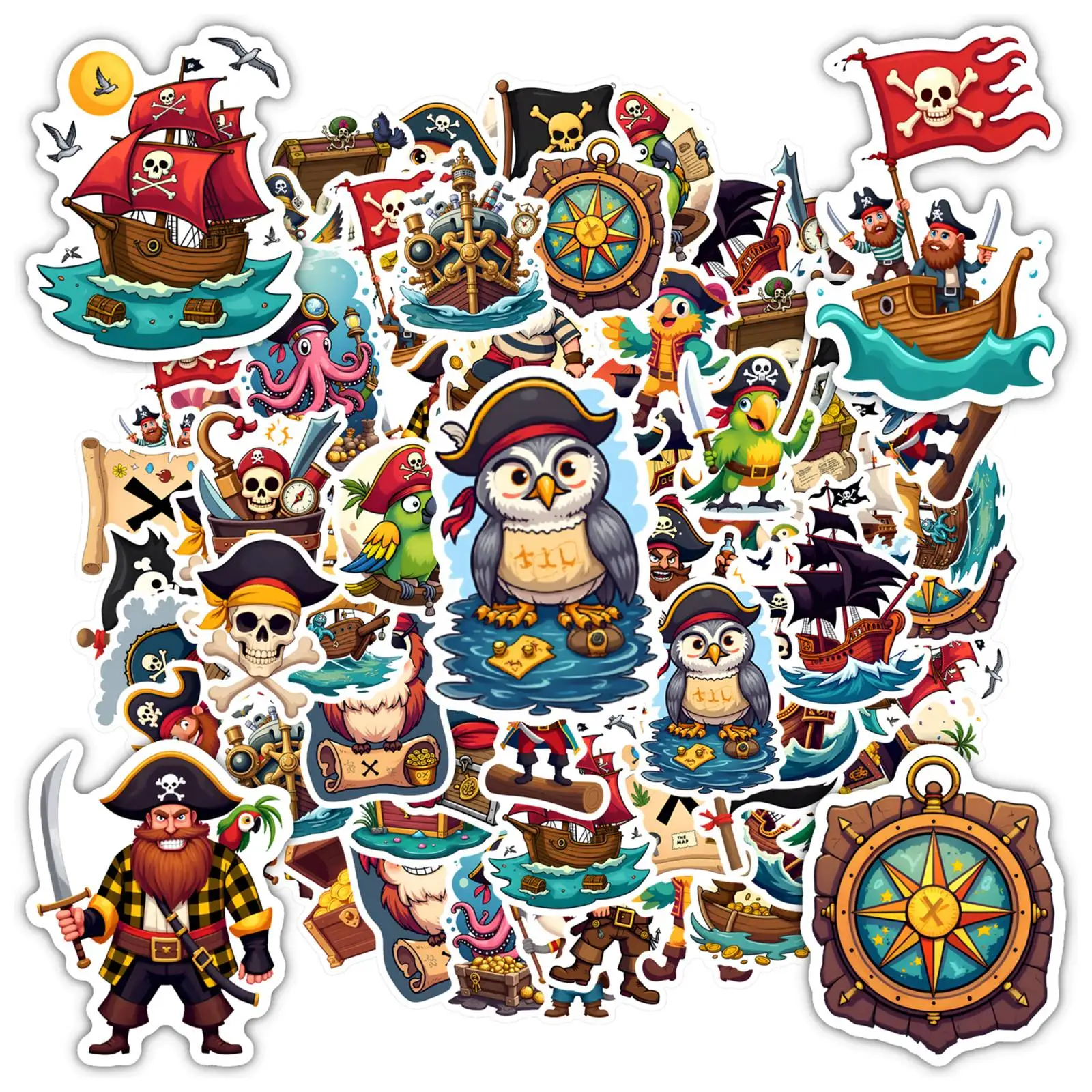 

35 шт.-50 шт. красочные наклейки сокровищами, причудливый корабль, канцелярские наклейки, наклейки для ноутбука, багажа, мобильного телефона