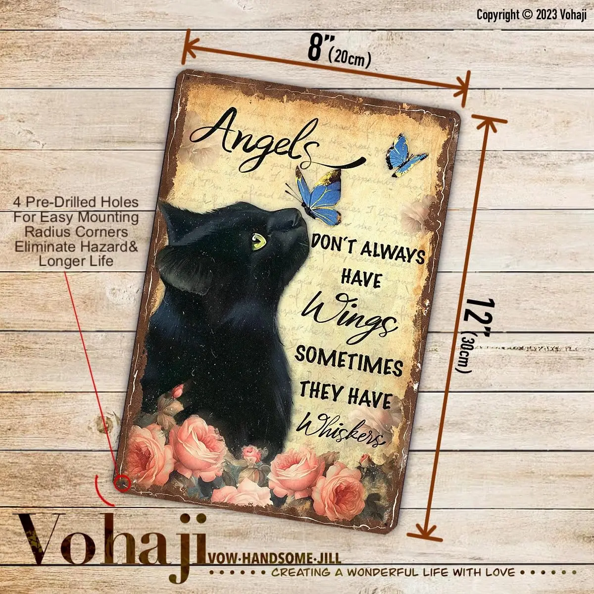 Vohaji Black Cat Metal Tin Sign Vintage Poster Memorial Wall Decor Angels Don;t Always Have Wings Sometimes They Have Whiskers A