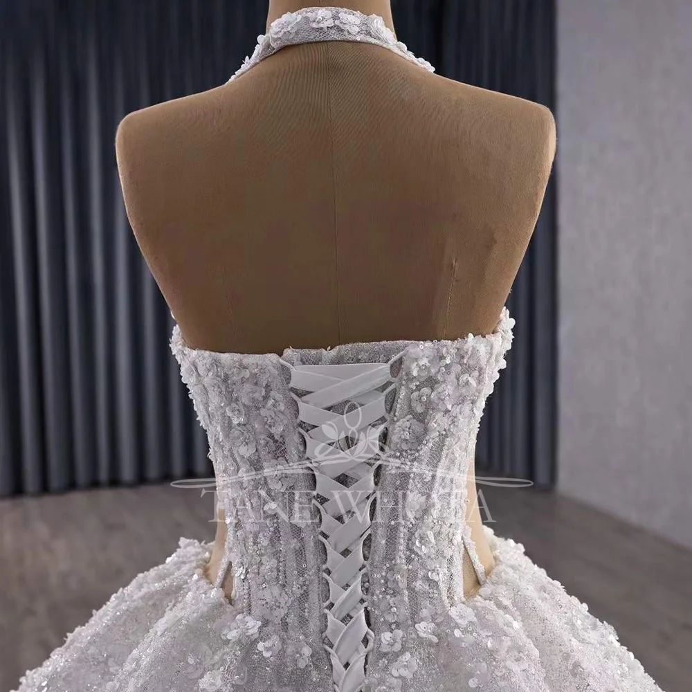 

Wedding Dress Customizable Bridal Ball Gown Halter Sleeveless Lace-Up Back Beaded Sequined With Appliques