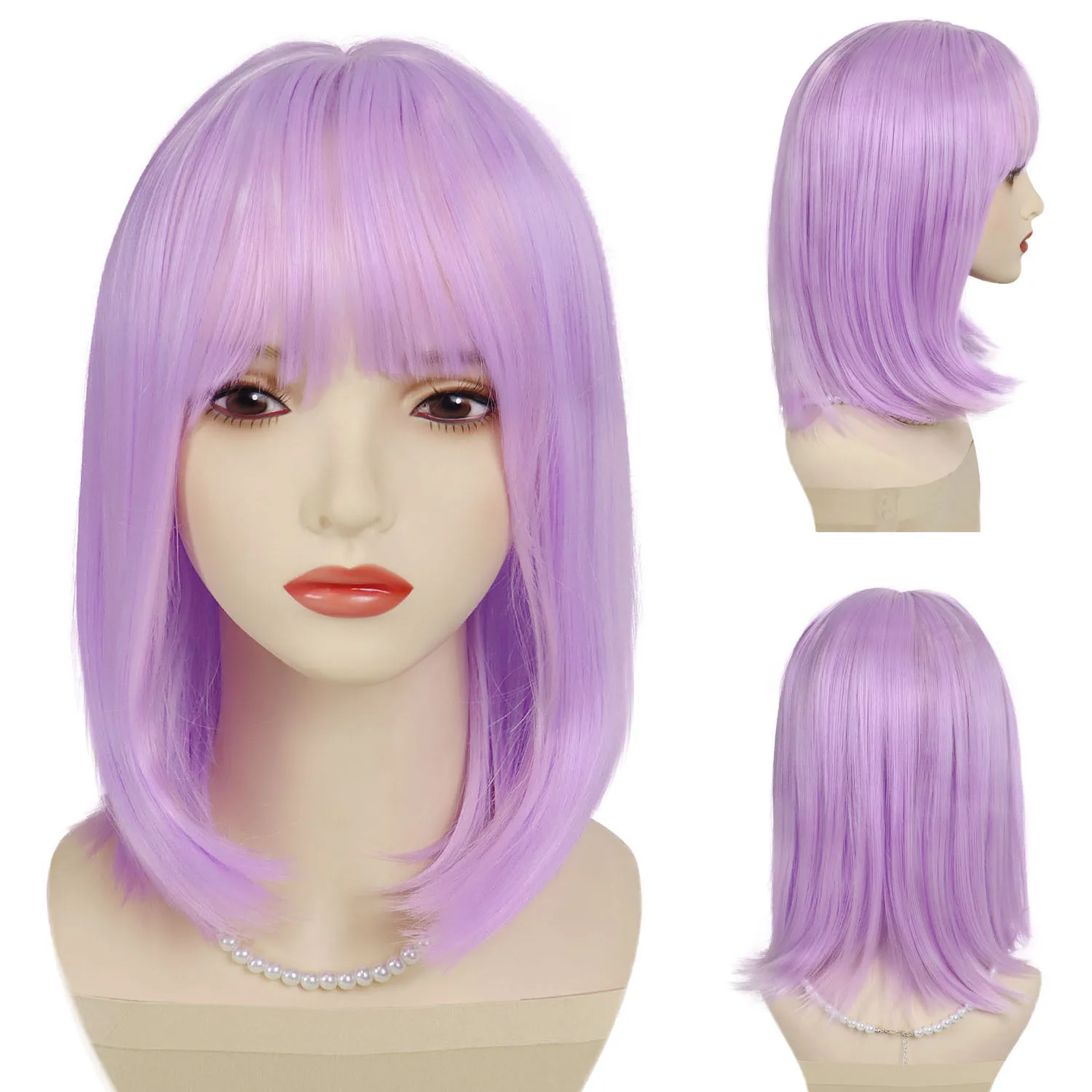 

Короткий светло-фиолетовый парик Боб Синтетический прямой парик с челкой Peluca Morada Corta Shakira Косплей Парики Розовый костюм на Хэллоуин