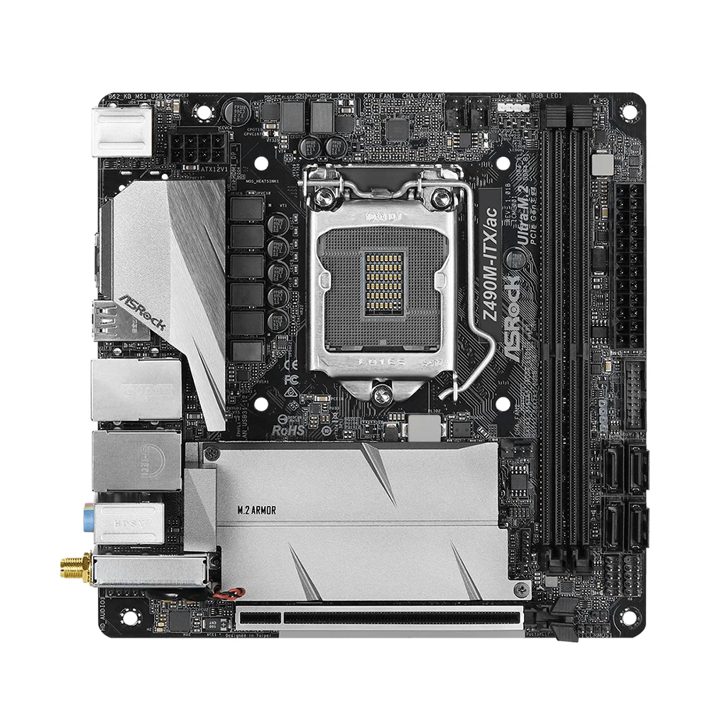 Imagem -02 - Asrock-placa-mãe Z490m-itx ac Lga1200 Suporte I910900k I7-10700 I5-10600kf I5-10400f I5-10400f Cpu Ddr4 4400mhz Nvme M.2 Hdmi