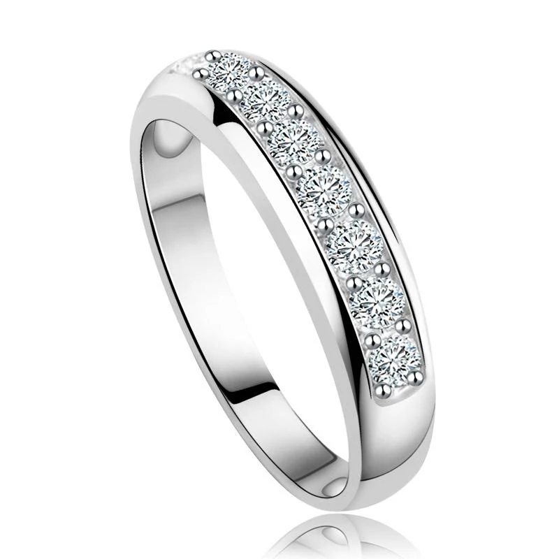 S925 Sterling Silver Diamond Bar Ring Single Row Engagement Eternity Wedding Band for Couples Women's Fashion Jewelry