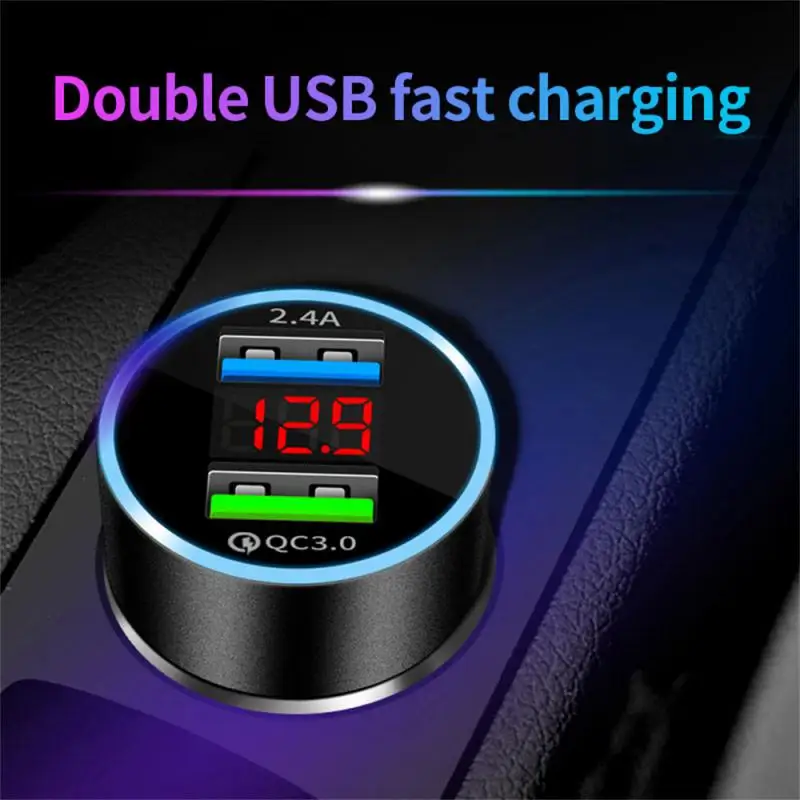 Dual USB QC3.0 Car Charger LED Voltmeter Portable Adapter Durable Universal Cigarette Lighter For Mobile Phones Auto Accessories