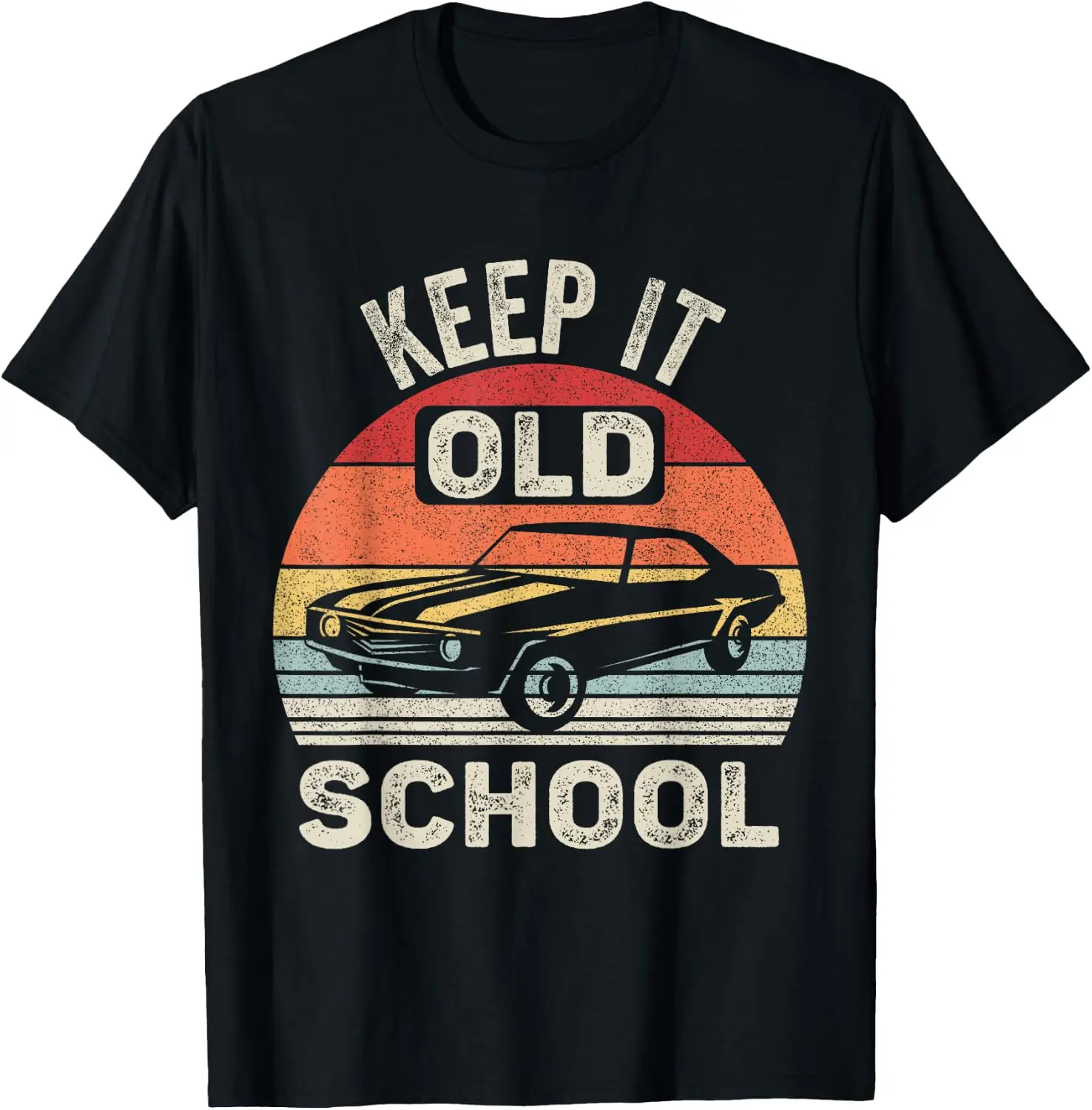 Vintage Retro Keep It Old School Lowrider T-Shirt Men Retro Vintage Slogan Printed T‑Shirt, Crew Neck Short Sleeve Distressed Graphic Tee Casual Daily Top for Men Holiday Gift