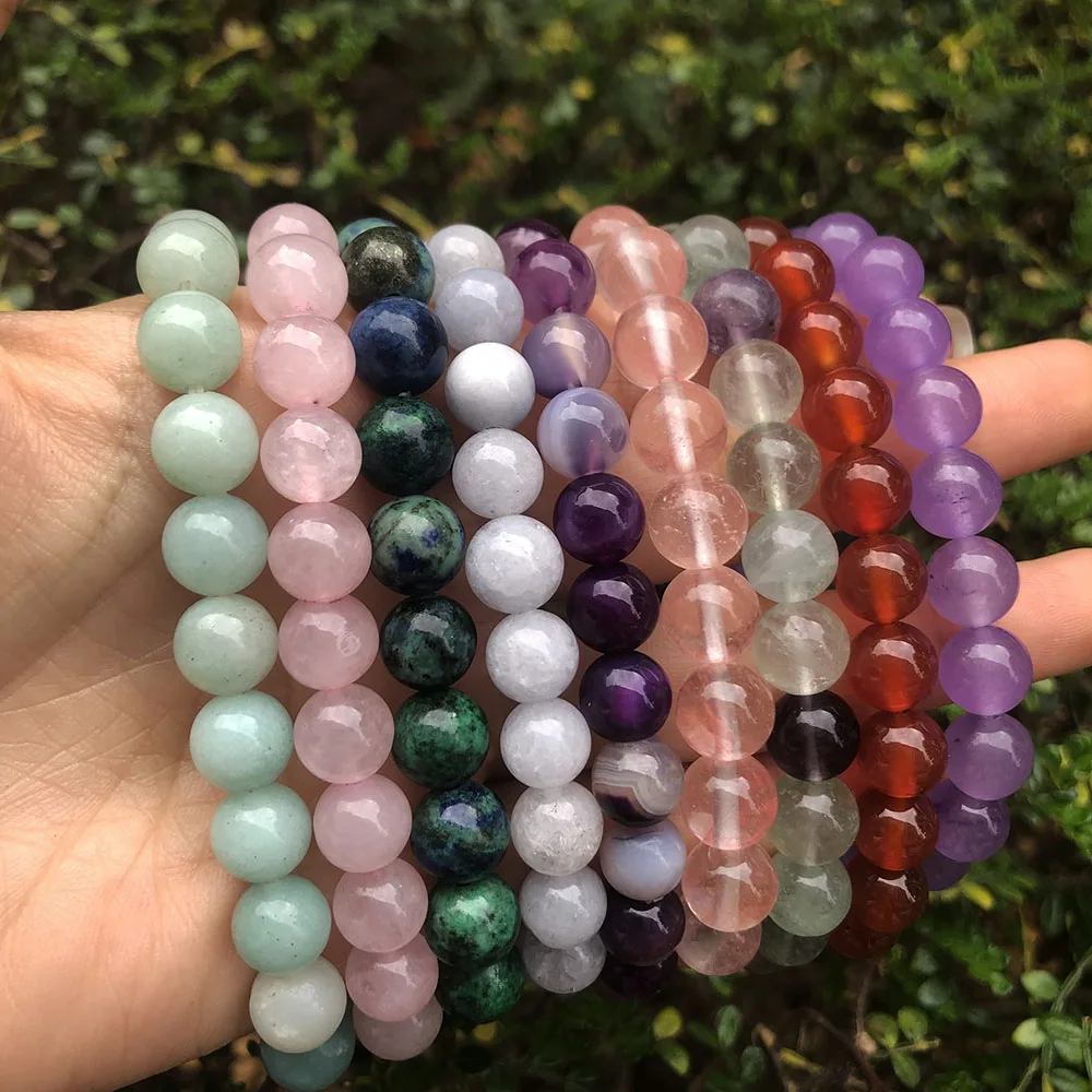 5pcs 8mm Green Dongling Amethyst Gemstone Bead Bracelet Set for Girls Affordable Price Popular Jewelry Accessory
