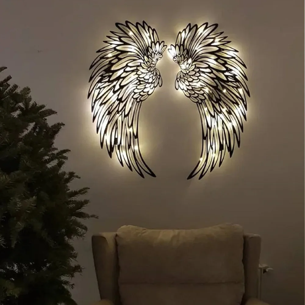 Angel Wings Wall Decor with Led Lights Hanging Decoration Crafts for Home Garden Office Decorations Angel Wings Wall Art Decor