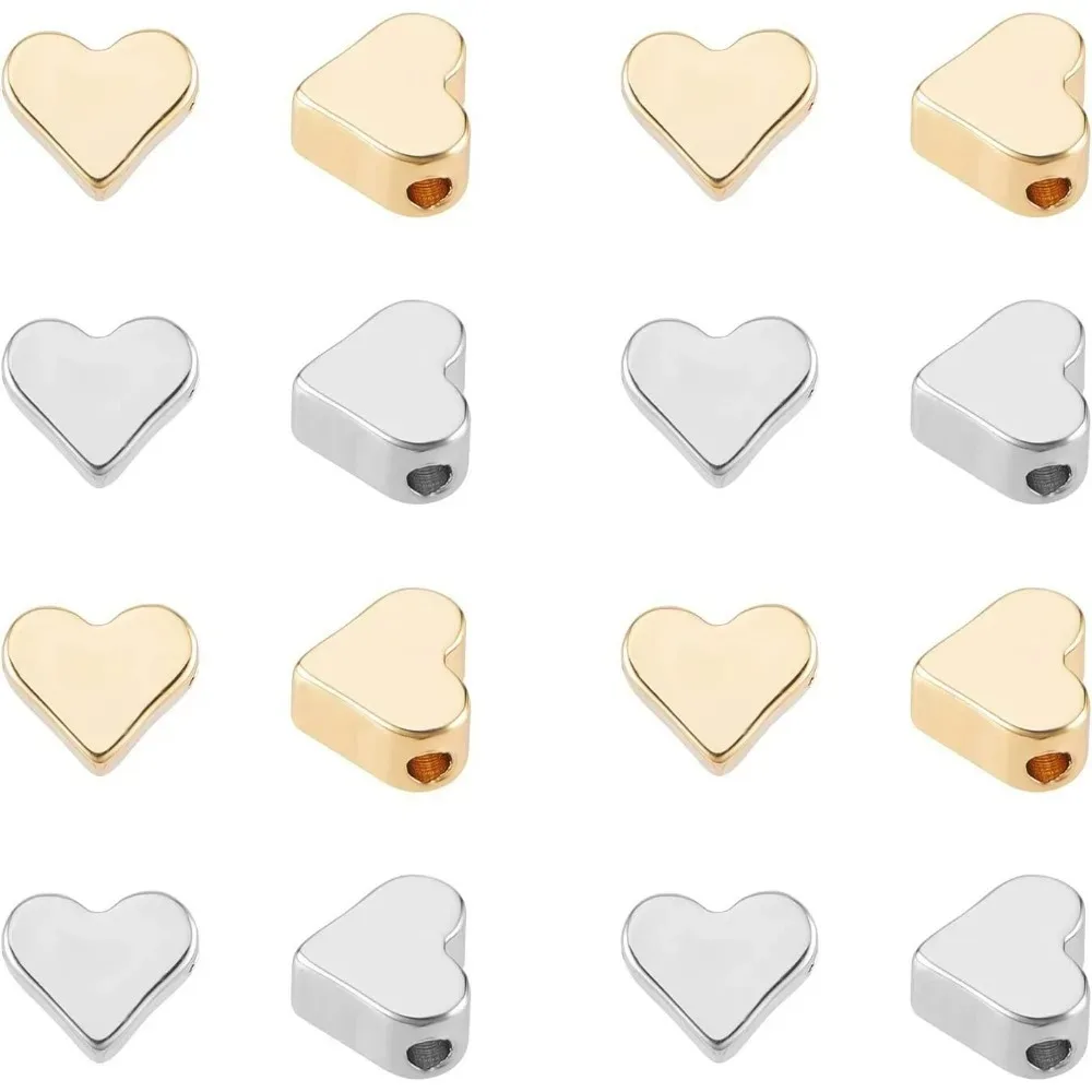 

40pcs Heart Beads Spacer Love Heart Spacers Brass Metal Loose Beads for Valentine's Day Wedding Mothers’ Day